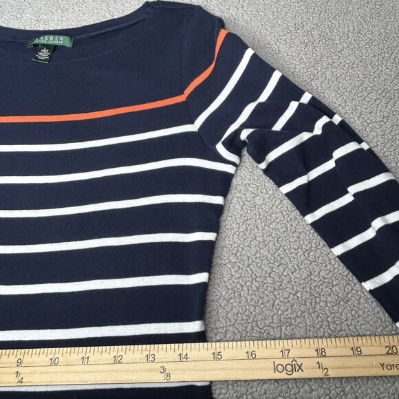 Lauren Ralph Lauren Dress Large Navy Orange Striped Nautical Preppy Capsule L - Picture 7 of 12